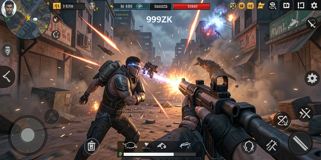 Screenshot menampilkan aksi intens gameplay TPS di 999ZK.