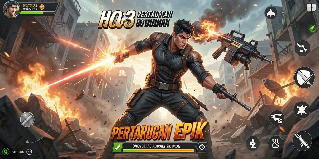 Screenshot gameplay HO3 yang menunjukkan pertarungan mendebarkan.