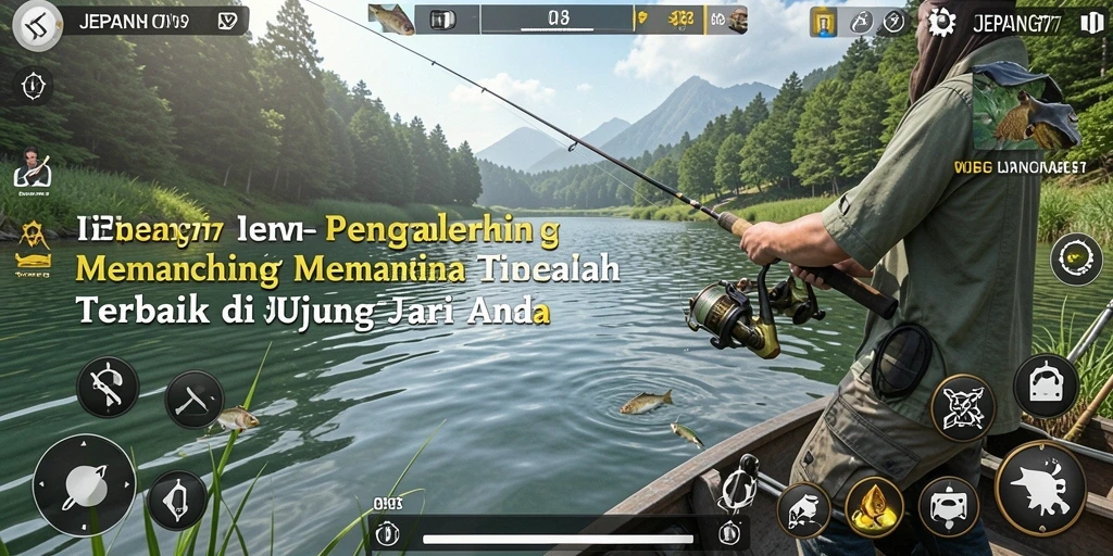 Screenshot gameplay JEPANG77 menampilkan aksi memancing yang mendebarkan.