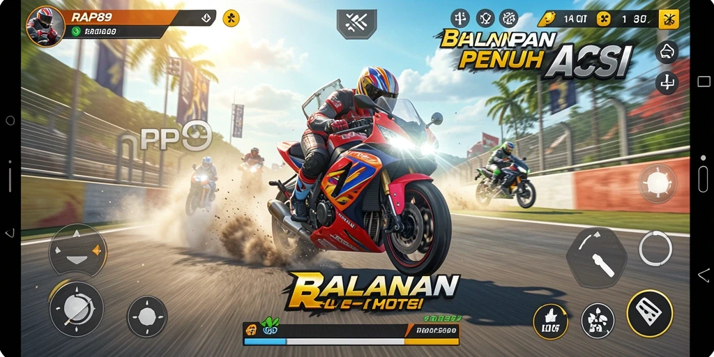 Screenshot gameplay dari RAP89 dengan balapan motor yang seru.