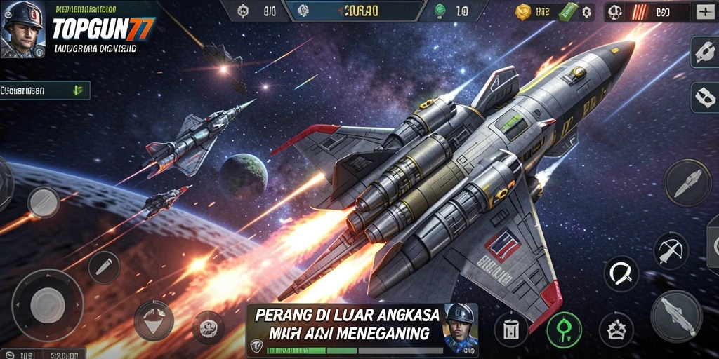 Screenshot menunjukkan aksi mendebarkan dalam pertempuran luar angkasa.